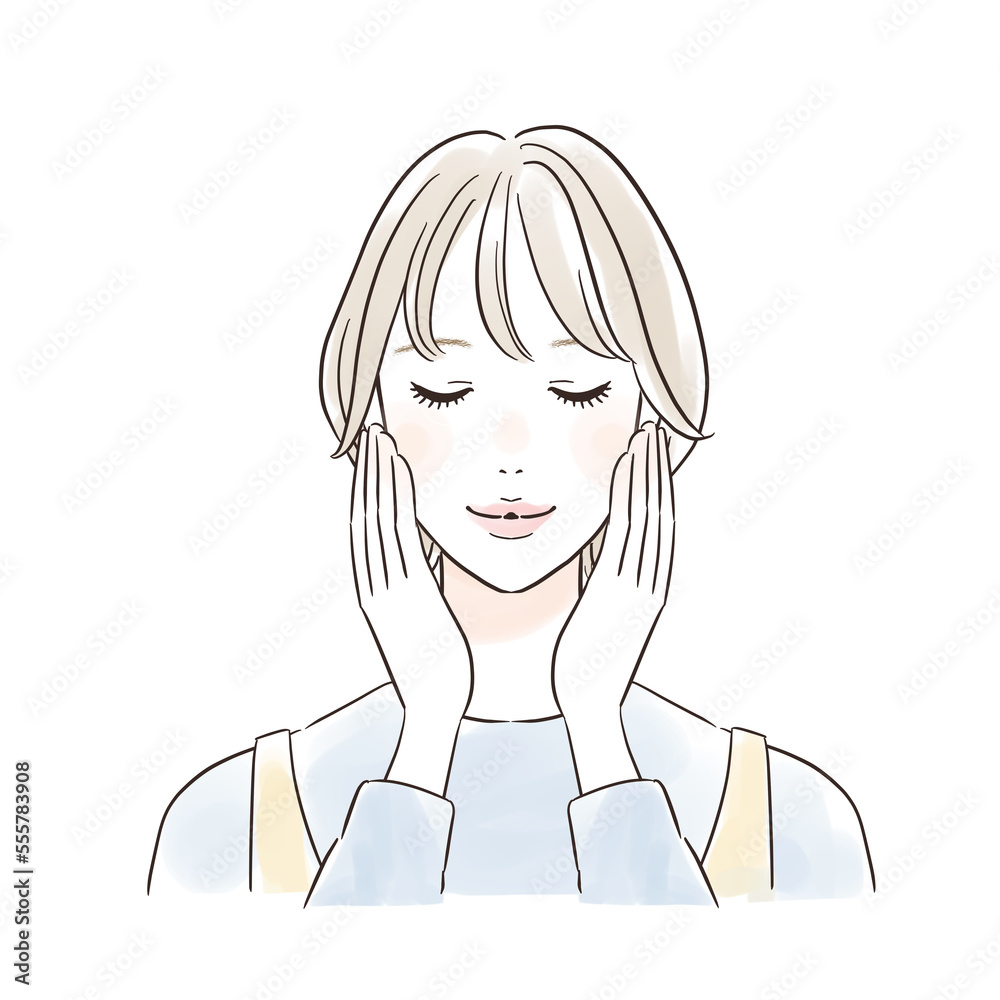 笑顔で目を閉じる女性 カジュアル