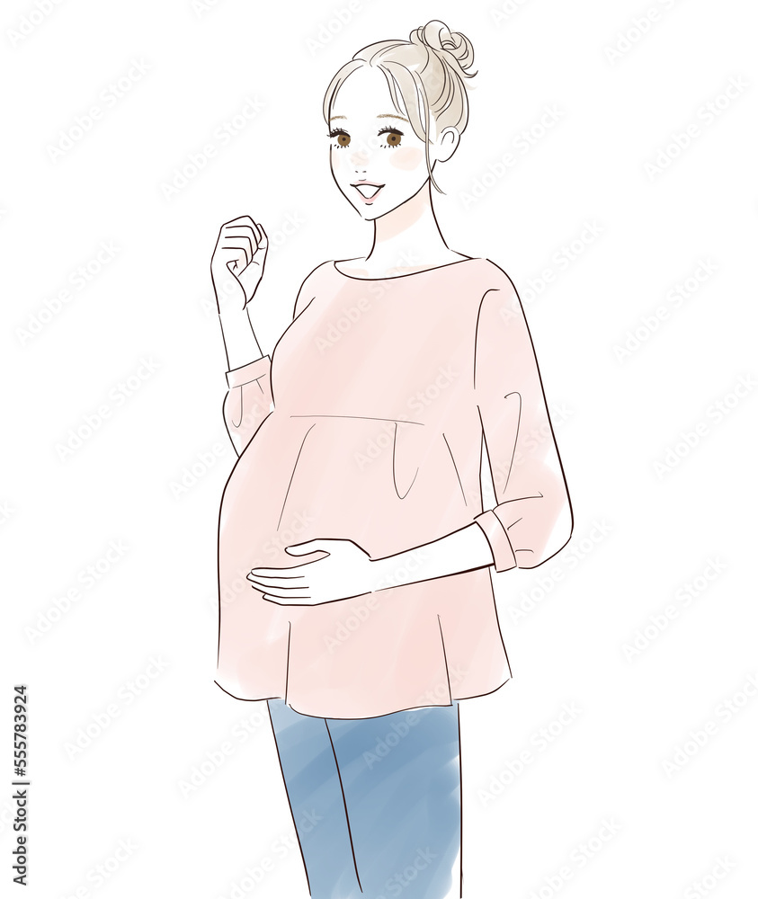 笑顔でガッツポーズする妊婦さん