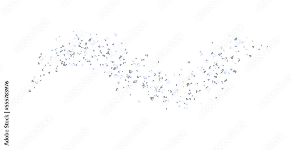 Shiny wavy strip sprinkled with crumbs silver texture. Silverish glitter crumbs backdrop or dust isolated. Png.