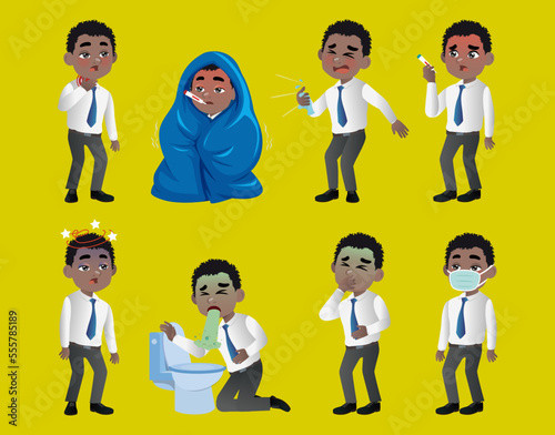 Set of men with pain and diseases