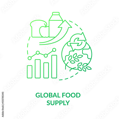 Global food supply green gradient concept icon. Nutrition product demand. Regenerative food abstract idea thin line illustration. Isolated outline drawing. Myriad Pro-Bold font used