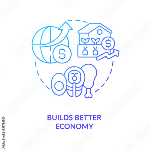 Builds better economy blue gradient concept icon. Nutrition products. Food security. Regenerative food abstract idea thin line illustration. Isolated outline drawing. Myriad Pro-Bold font used