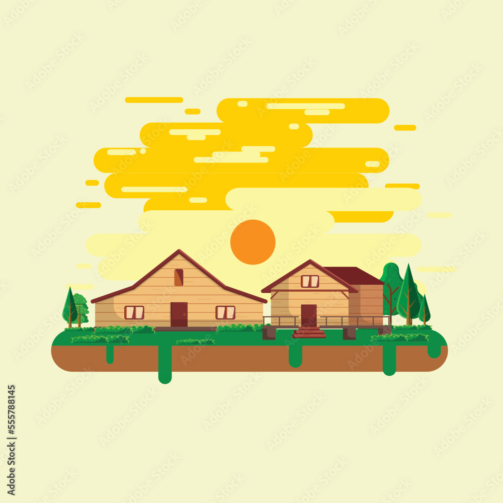 Flat design village illustration with premium quality stock vector