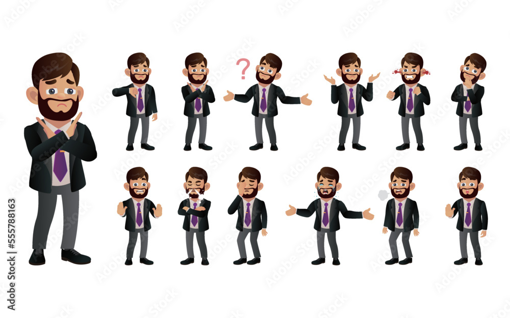 Set of business people with different emotion