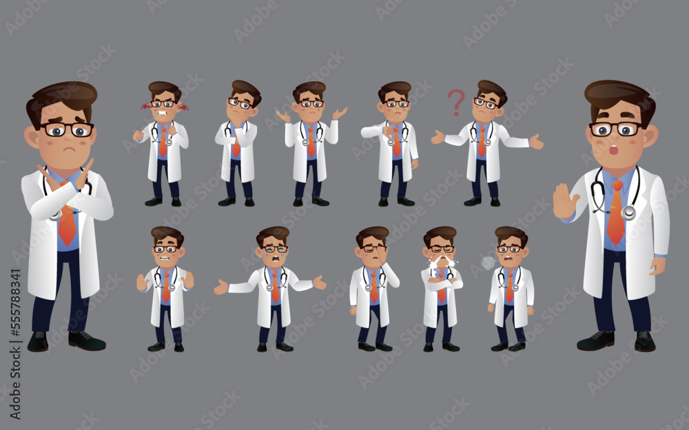 Set of doctor with different emotion