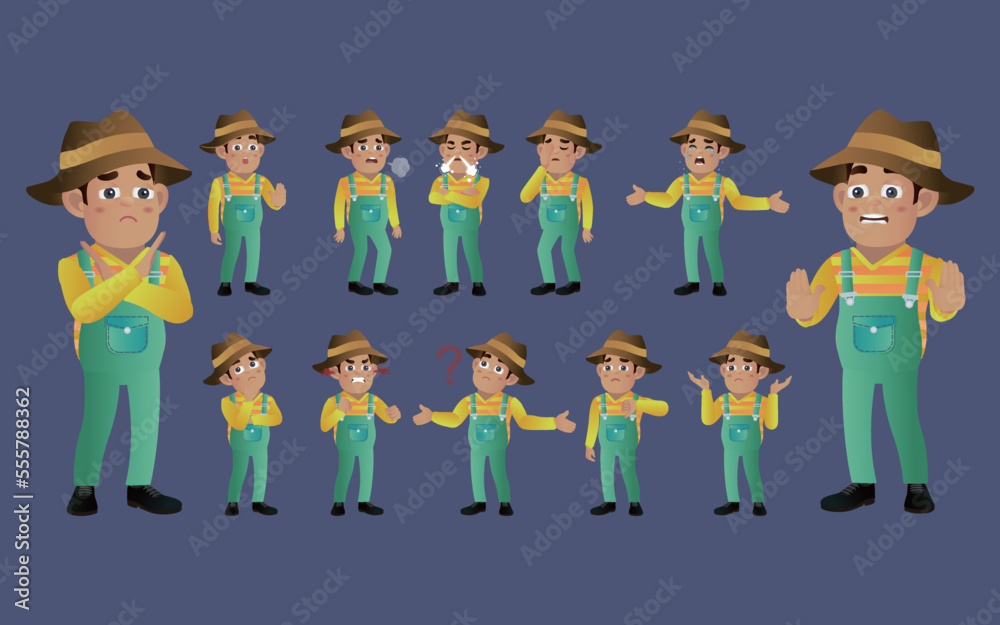 Naklejka premium Set of farmer with different emotion