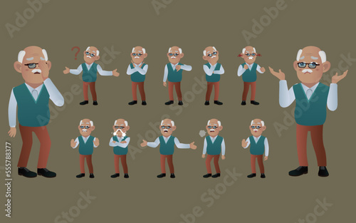 Set of old people with different emotion