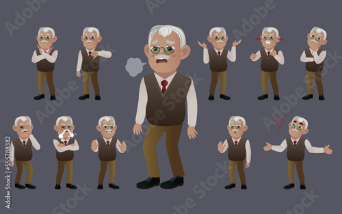 Set of old people with different emotion