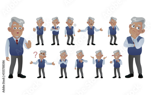 Set of old people with different emotion