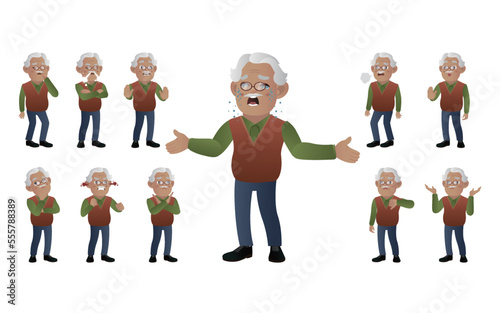 Set of old people with different emotion