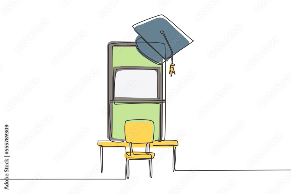 Continuous one line drawing Arabian male patient sitting curled up on sofa, using blanket, holding mug and there is female doctor walking out of smartphone, holding clipboard. Single line draw design Continuous one line drawing Arabian male patient sitting curled up on sofa, using blanket, holding mug and there is female doctor walking out of smartphone, holding clipboard. Single line draw design