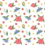 Seamless pattern with flowers. Watercolor and gouache illustration. The print is used for Wallpaper design, fabric, textile, packaging.