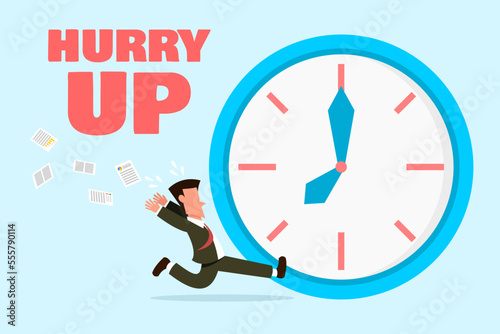 The businessman ran to work in a hurry before it was too late, causing important documents to be scattered in the air. Designed for use in a fast-paced business environment. and compete with time
