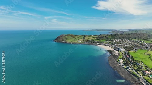 Aerial view of Ballygally Head and Village on the County Antrim Coast road in Northern Ireland photo