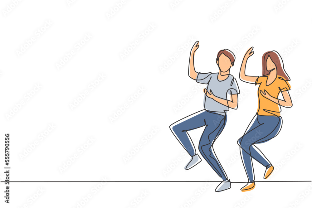 Single continuous line drawing man and woman dancing Lindy hop or Swing ...