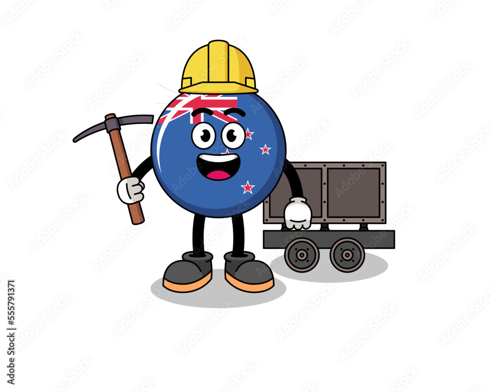 Mascot Illustration of new zealand flag miner