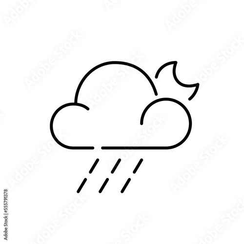 Rain at night. Weather forecast. Pixel perfect, editable stroke simple line icon
