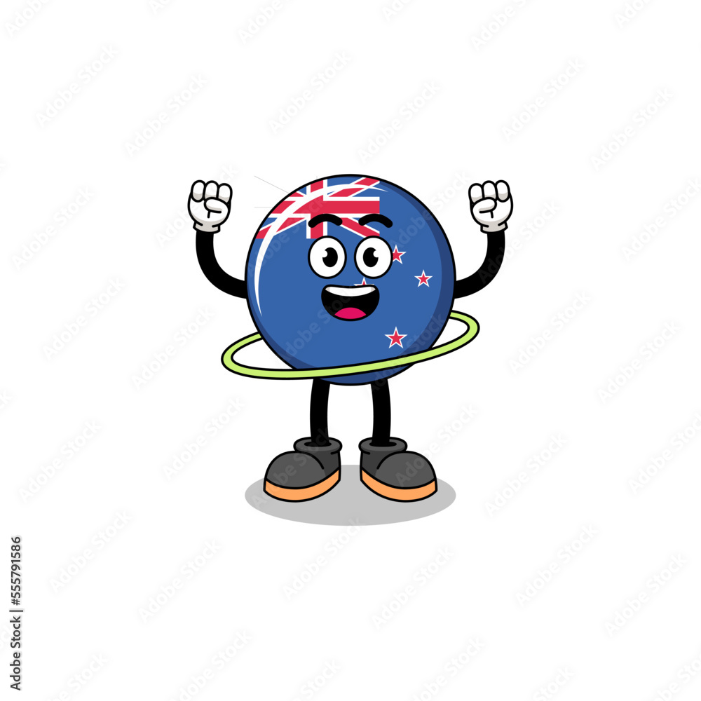 Character Illustration of new zealand flag playing hula hoop