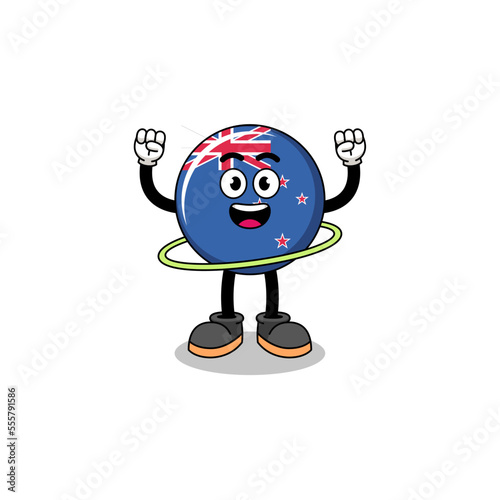 Character Illustration of new zealand flag playing hula hoop