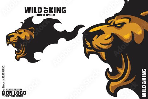 angry golden lion head mascot logo vector illustration