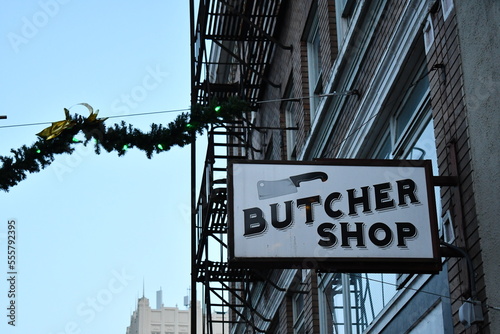 Fototapeta Naklejka Na Ścianę i Meble -  butcher shop sign in small town
