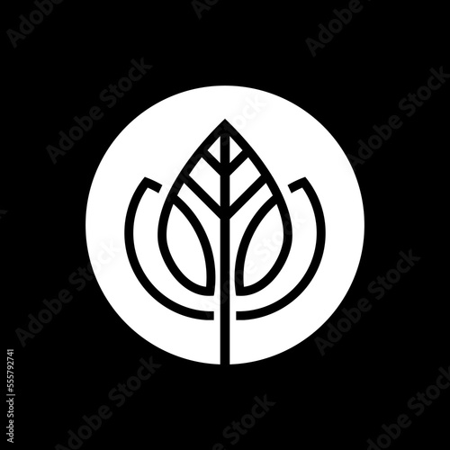 leaf, flower, circle logo vector design in black and white colors