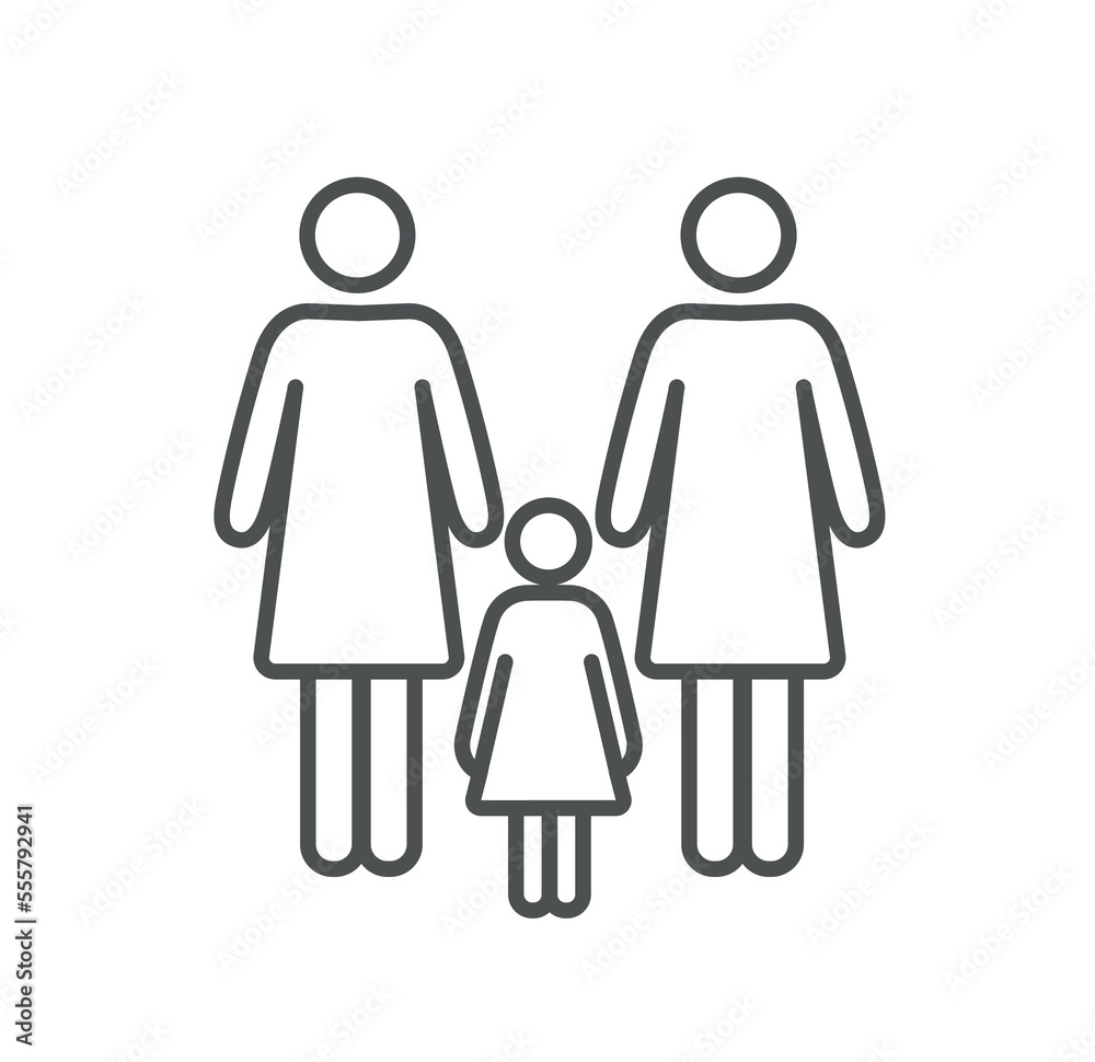 Adoption female family. Two women took their daughter, logotype and branding. Lesbian family, good relationship. Charity and care, help. Minimalist creativity and art. Cartoon flat vector illustration Adoption female family. Two women took their daughter, logotype and branding. Lesbian family, good relationship. Charity and care, help. Minimalist creativity and art. Cartoon flat vector illustration