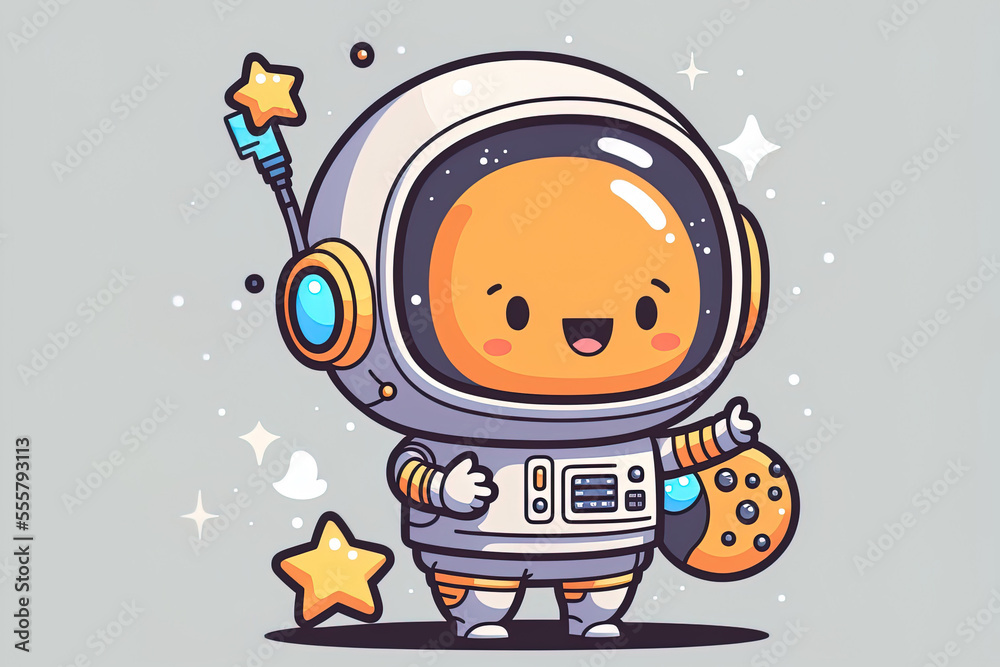 Technology scientific icon concept isolated premium flat cartoon style illustration of a cute astronaut holding a star in space. Generative AI Technology scientific icon concept isolated premium flat cartoon style illustration of a cute astronaut holding a star in space. Generative AI