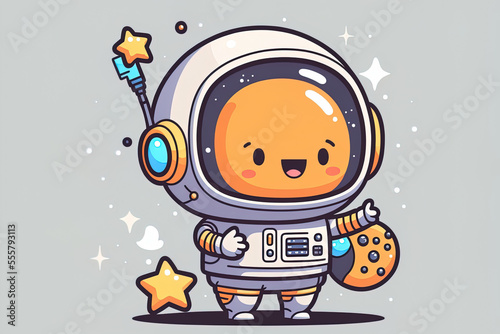 Technology scientific icon concept isolated premium flat cartoon style illustration of a cute astronaut holding a star in space. Generative AI