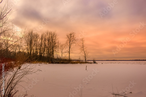 Beautiful winter landscape at the ravine Petrie Island  Ottawa river