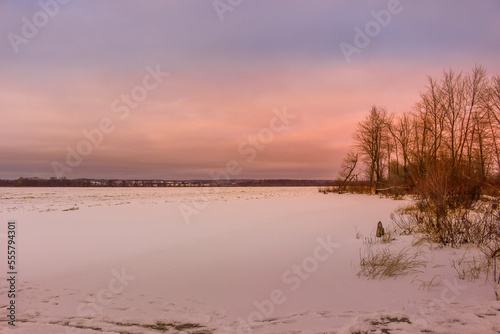 Beautiful winter landscape at the ravine Petrie Island, Ottawa river