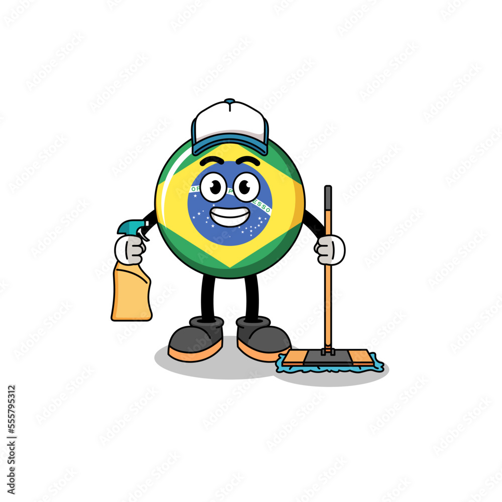 Character mascot of brazil flag as a cleaning services Character mascot of brazil flag as a cleaning services
