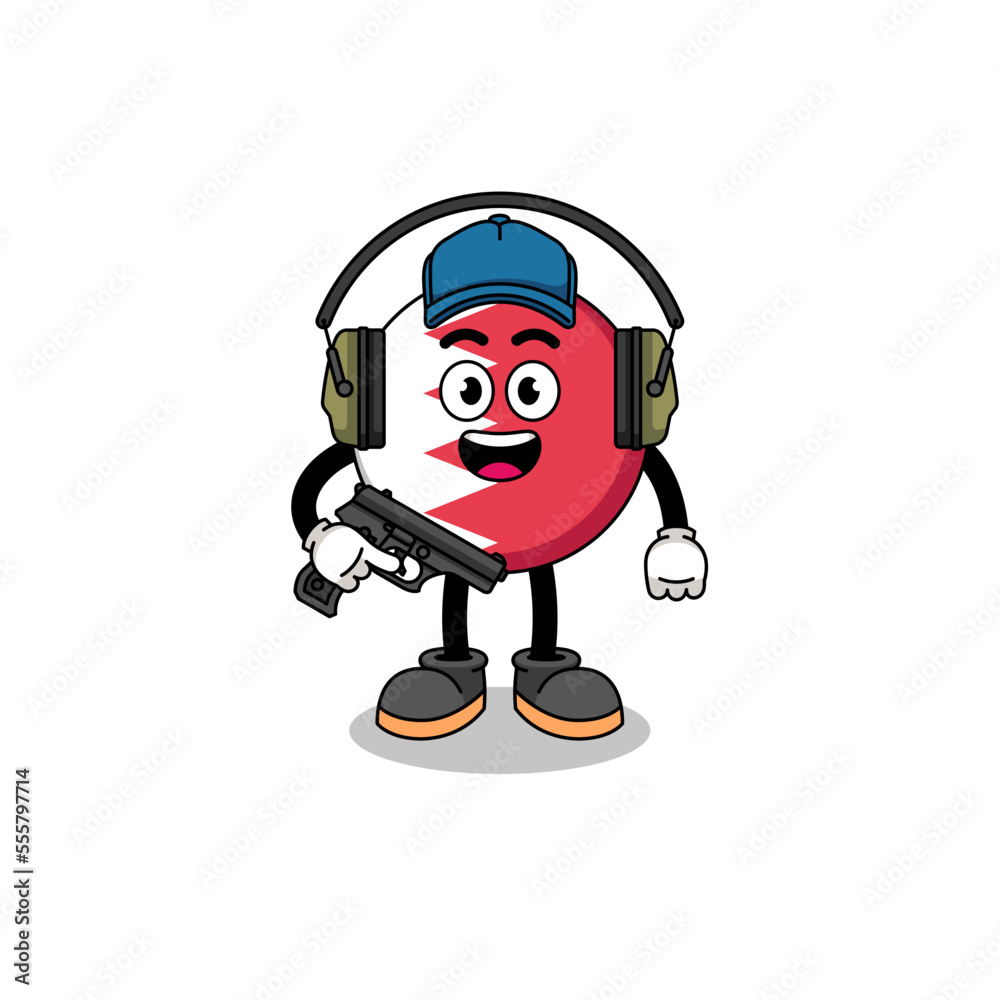 Character mascot of bahrain flag doing shooting range Character mascot of bahrain flag doing shooting range
