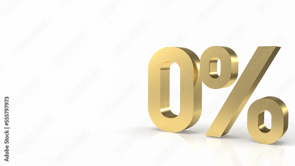 gold zero percent on white background 3d rendering. gold zero percent on white background 3d rendering.