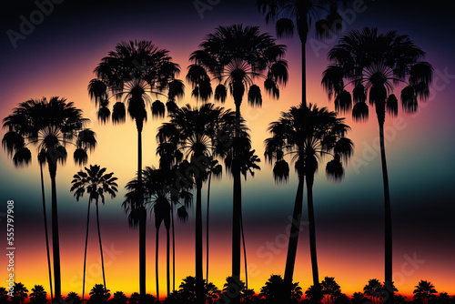 Sugar palm silhouettes on a dusk sky backdrop. Generative AI
