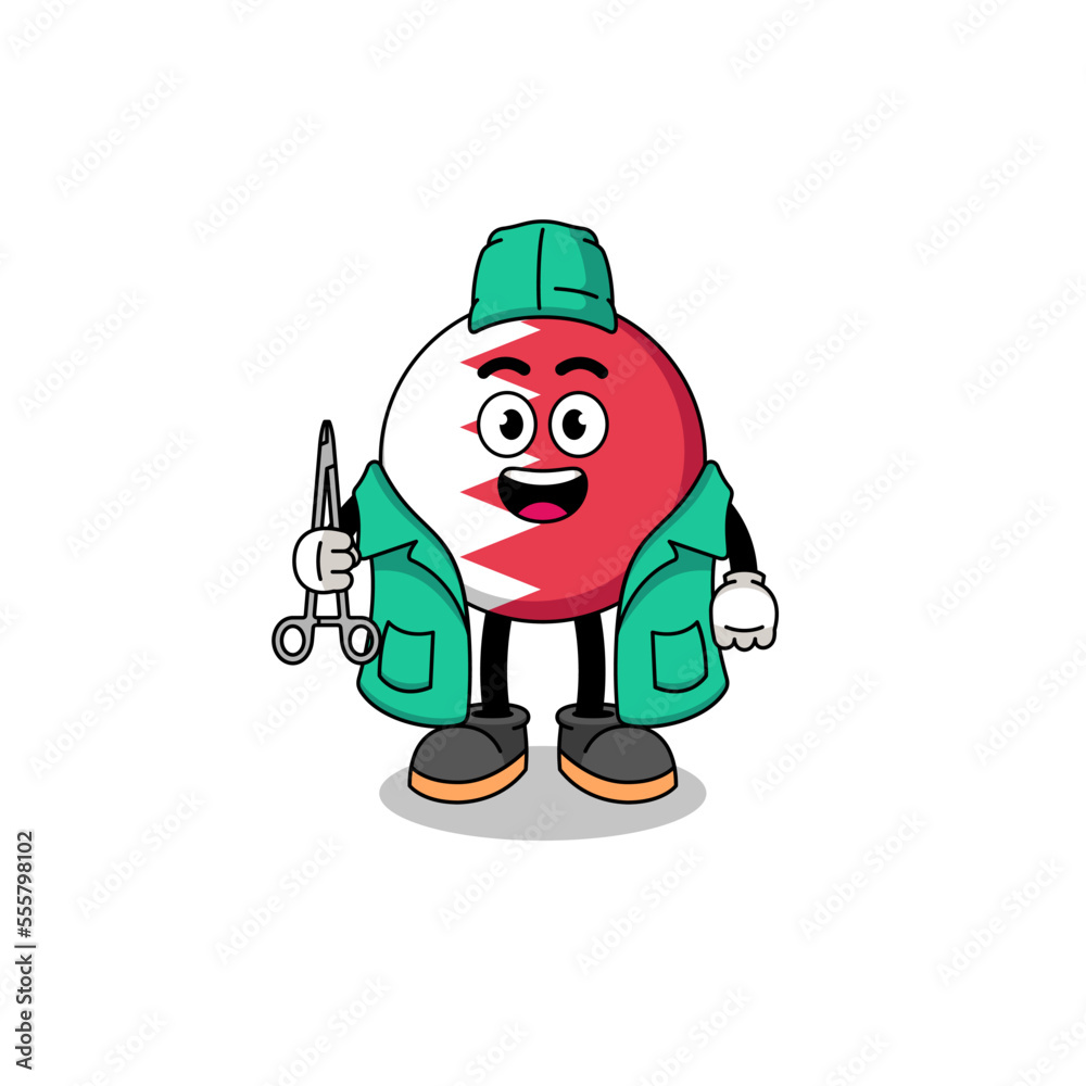 Illustration of bahrain flag mascot as a surgeon
