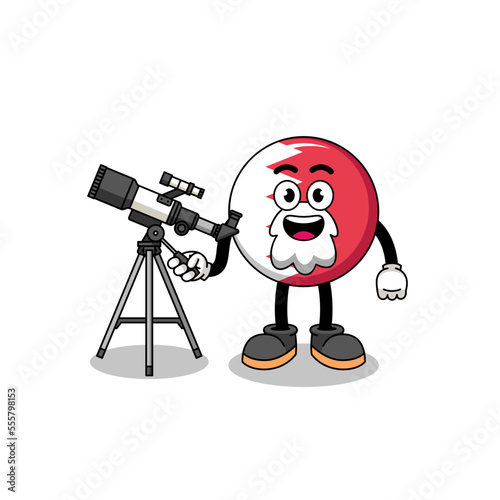 Illustration of bahrain flag mascot as an astronomer