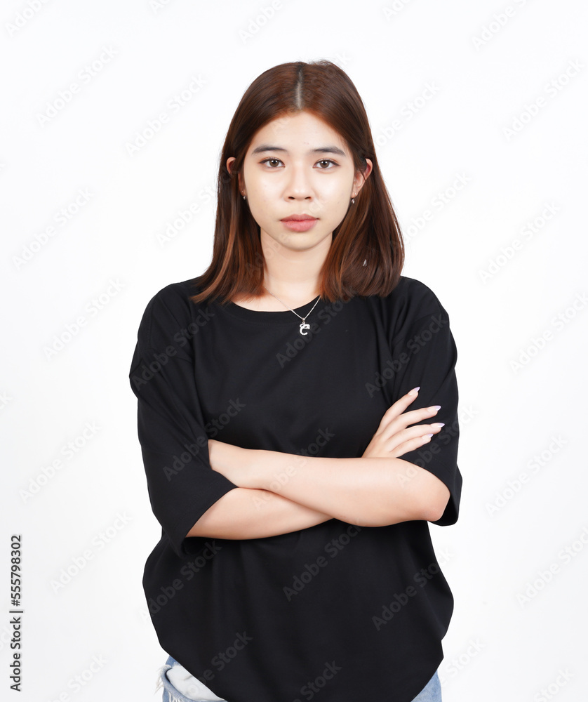 Folding arms with angry face expression of Beautiful Asian Woman Isolated On White Background Folding arms with angry face expression of Beautiful Asian Woman Isolated On White Background