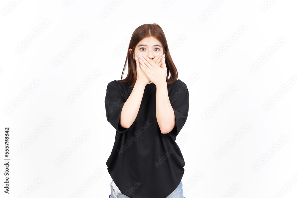 Covering Mouth with Shock Face Expression of Beautiful Asian Woman Isolated On White Background Covering Mouth with Shock Face Expression of Beautiful Asian Woman Isolated On White Background