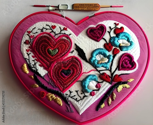 Valentine's Day Embroidery - hearts and roses - lovely generative AI design