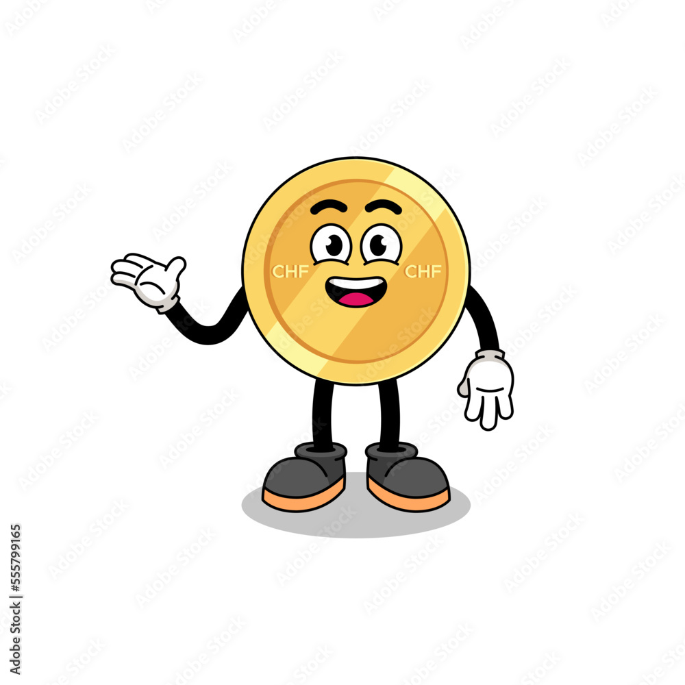 swiss franc cartoon with welcome pose swiss franc cartoon with welcome pose