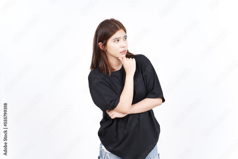 Look away and Thinking of Beautiful Asian Woman Isolated On White Background Look away and Thinking of Beautiful Asian Woman Isolated On White Background