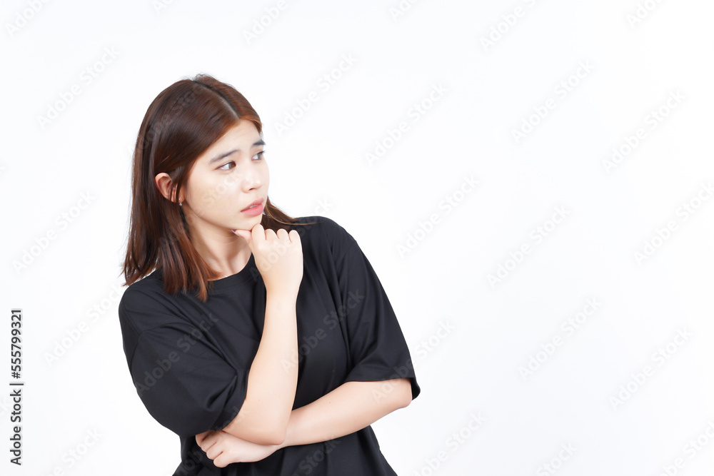 Look away and Thinking of Beautiful Asian Woman Isolated On White Background Look away and Thinking of Beautiful Asian Woman Isolated On White Background
