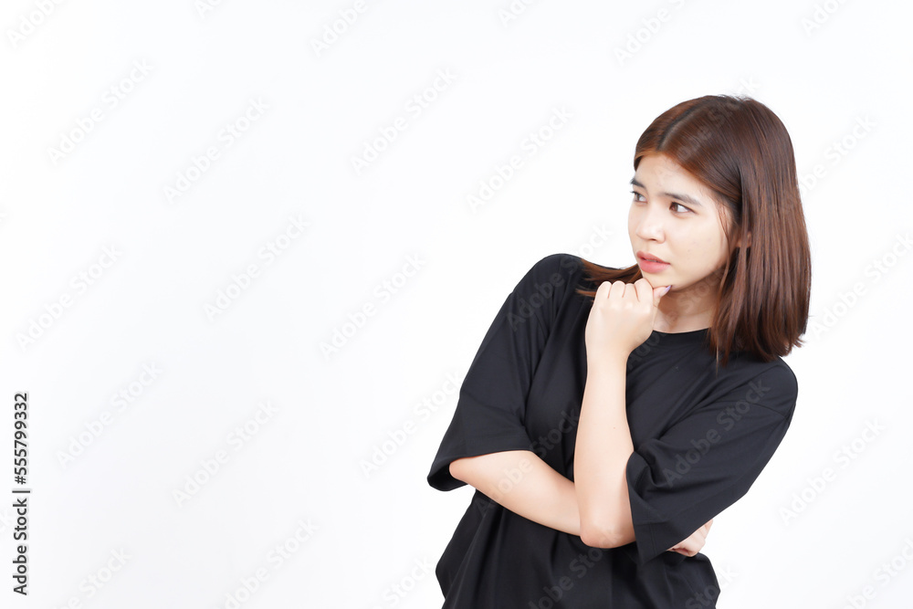 Look away and Thinking of Beautiful Asian Woman Isolated On White Background Look away and Thinking of Beautiful Asian Woman Isolated On White Background
