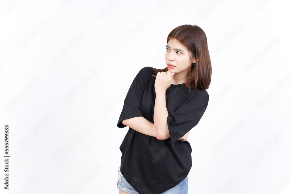 Look away and Thinking of Beautiful Asian Woman Isolated On White Background Look away and Thinking of Beautiful Asian Woman Isolated On White Background