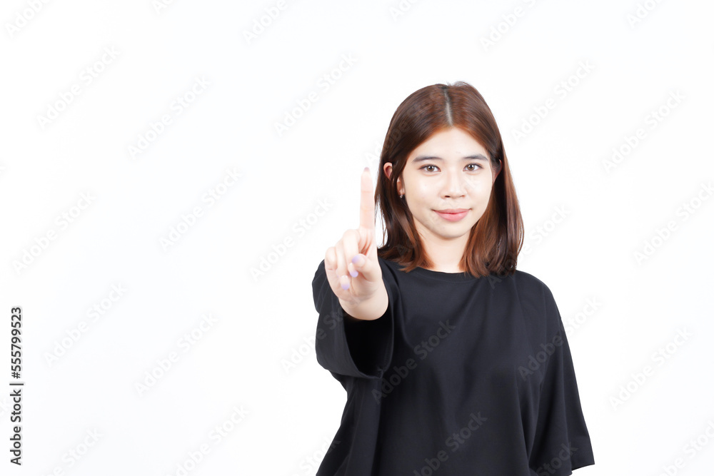 Showing One count finger of Beautiful Asian Woman Isolated On White Background Showing One count finger of Beautiful Asian Woman Isolated On White Background