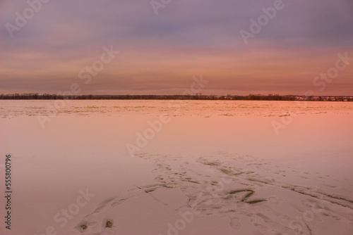 Beautiful winter landscape at the ravine Petrie Island, Ottawa river