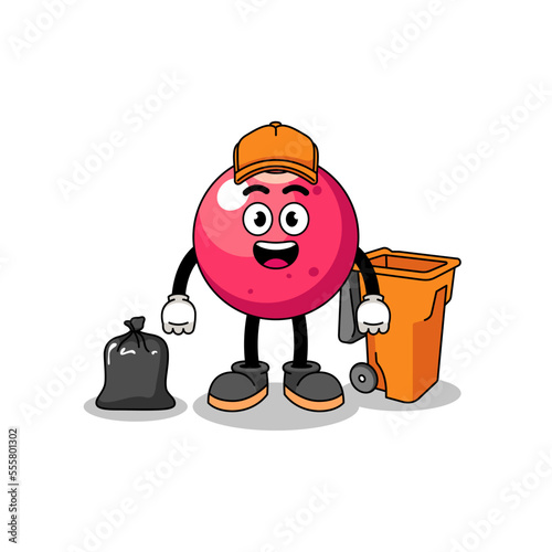 Illustration of cranberry cartoon as a garbage collector