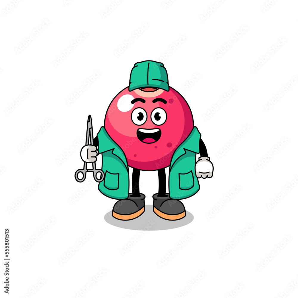 Illustration of cranberry mascot as a surgeon