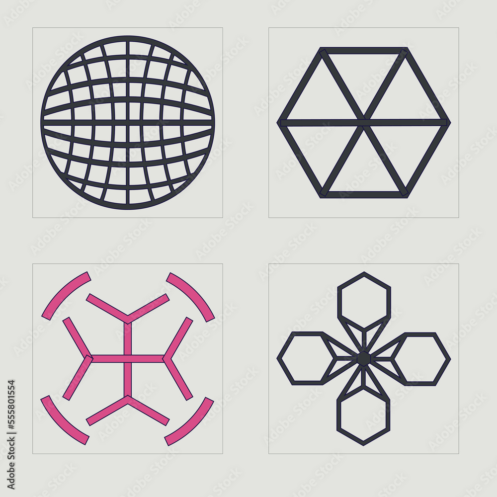 Collection of Y2K elements. Retro futuristic graphic ornaments. Flat minimalist icons. Retro Futurist. Vector illustration